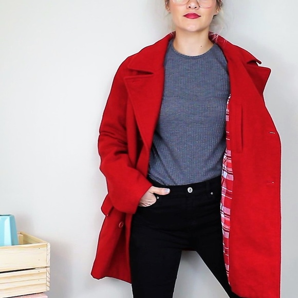 Abercrombie & Fitch Jackets & Blazers - Abercrombie & Fitch Red Wool Blend Pea Coat